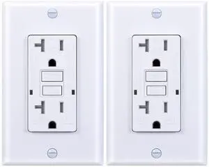 20 Amp GFCI Outlet, Tamper-Resistant, Weather Resistant Receptacle Indoor or Outdoor Use, LED Indicator with Decor Wall Plates and ScrewsUL Listed, White (2 Pack)