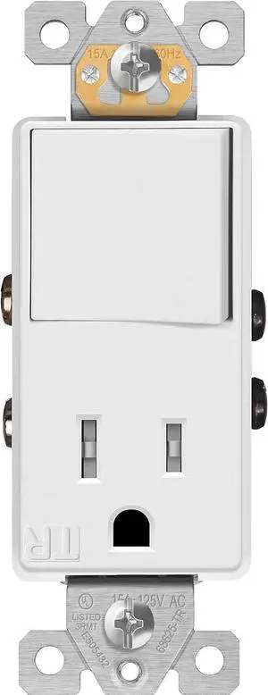ENERLITES Switch and Outlet Combo, Combination Decorator Paddle Switch 15A/120VAC with Tamper-Resistant Receptacle Outlet 15A/125VAC, Residential/Commercial Grade, UL Listed, 68625-TR-W, White