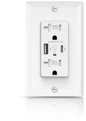 Wall USB Outlet, 20A Tamper Resistant Receptacle Plug, 2 USB Ports with 30W Ultra High Speed Charging for iPhone/iPad/Samsung, Wall Plate Included, UL Listed, White, 1 Pack