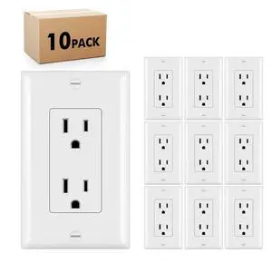 Micmi Decorator Receptacle Outlet, Standard Decorative Wall Outlet, 15 Amp, 125 Volt, Non-Tamper Resistant, Grounding UL Listed White (15A Outlet with wallplates 10pack)