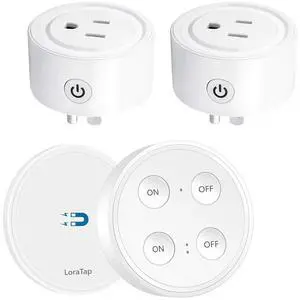 LoraTap Mini Remote Control Outlet Plug: 656ft Range  Wireless Light Switch for Household Appliances  No Wiring  1 Remote for 2 Outlets