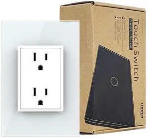 LIVOLO White US Standard Vertical Duplex Receptacle Electrical Outlets with Tempered Glass Panel(15A),AC 110~220V,Not GFCI Outlet
