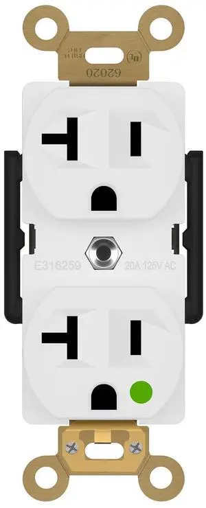 ENERLITES Hospital Grade Outlet, Industrial Grade Duplex Receptacle, Heavy-Duty Straight Blade Devices, 20A 125VAC, 5-20R, 62020, White