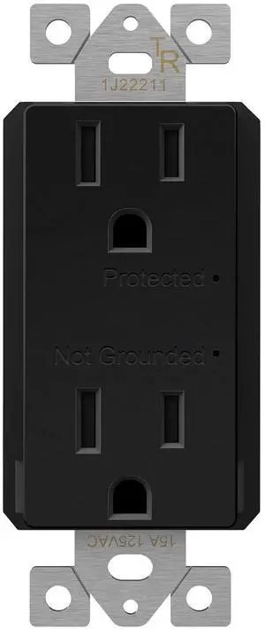 LIDER Surge Protector Receptacle with Grounding Indicator, Child Safe Tamper-Resistant Wall Outlet, Residential Grade, UL Listed, Self-Grounding, Modern Home, 15A 125V, 1500 Joules, Black