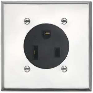 Nema 6-50 Receptacle With Square Wall Plate, 50 Amp 250 Volt Outlet, Flush Mounting for EV, Plasma Cutter and Welder, 2-Pole 3-Wire, Nema 6-50r With Plate