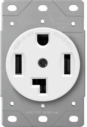 ENERLITES 30 Amp Electrical Dryer Outlet | NEMA 14-30R, Outdoor/Indoor, Flush Mount Receptacle, 3-Pole, 4 Wire, (10,8,6,4) AWG, Industrial Grade, 125/250V, 66300-W | White, 30A White (Pack of 1)