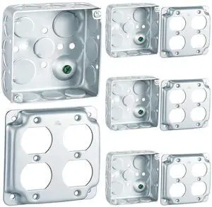 4 Set 4 × 4" Electrical Junction Box with Cover Electrical Metal Outlet Box, 21.0 Cu. in. Capacity Receptacle Exposed Work Cover, 1-1/2'' Deep(Double Duplex)