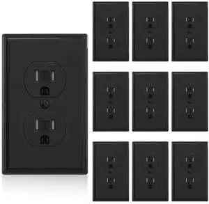 ELEGRP Tamper-Resistant Duplex Receptacle, 15A 125V Standard Electrical Duplex Wall Outlet, 2 Pole 3 Wire, 5-15R, Self-Grounding, Residential Grade, w/Wall Plate, UL Listed (Glossy Black, 10 Pack)