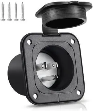 Shore Power Inlet 15A AC Port Plug with Waterproof Cover NEMA 5-15P Male Flanged Receptacle Flush Mount Outlet for RV Marine Boat Golf Cart Block Heater Bumper ETL Listed