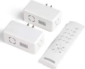Black+Decker Wireless Remote-Control Outlet Timers, Pack of 2 Grounded Outlets, 1 Remote