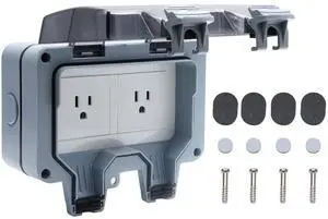 STARELO 15Amp 2Gang Outdoor Socket Waterproof Socket, Wall Power Socket, IP66 125V 2group Switch Socket Cover, Outdoor Weatherproof Wall Plug Socket Box (2 Gang Switched Socket)