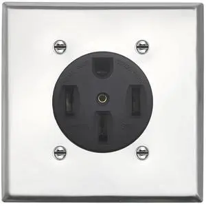 Nema 14-50 Outlet With Square Wall Plate, 50 Amp 125/250 Volt Receptacle, Flush Mounting for EV RV Oven Range and Stove, 3-Pole 4-Wire, Nema 14-50r With Plate