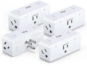 KMC Smart Plug 4-Pack, Side 3-Outlet Extender, Compatible with Google & Alexa, No Hub Required, WiFi Plugs