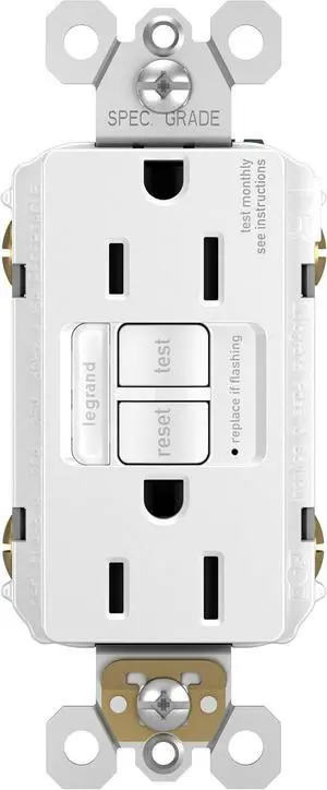 Legrand Radiant 1597NTLTRWCCD4 15 Amp Night Light GFCI Self Test Tamper-Resistant Decorator Duplex Outlet with Cool Touch LED, White (1 Count)