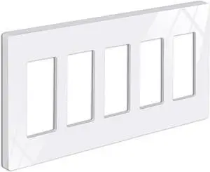 BESTTEN 5-Gang Screwless Wall Plate, Decorator Outlet Cover, Decorative Switch Plate, USWP6 Gloss Snow White Series, Decor Face Plate, H4.69 x W10.18, ETL Listed