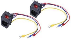 BIQU 2PCS 10A 250V Rocker Switch Power Socket Inlet Module Plug 5A Fuse Switch with 5Pcs 16-14 AWG Wiring 3 Pin IEC320 C14