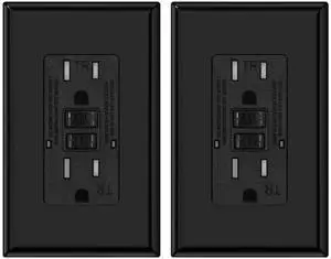 Micmi GFCI Outlet, Tamper-Resistant GFI Receptacle with LED Indicator, 15Amp 125Volt Self-Test Ground Fault Circuit Interrupter, Decorator Screwless Wall Plates Included, ETL Listed (2Pack, Black)