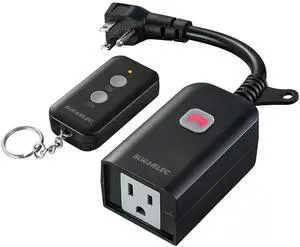 SURAIELEC Outdoor Remote Control Outlet, Wireless Waterproof Remote Power Switch, 15 AMP, 100 FT Range, 1 Remote 1 Outlet, Electrical Plug for for Outdoor Lights (Battery Included)