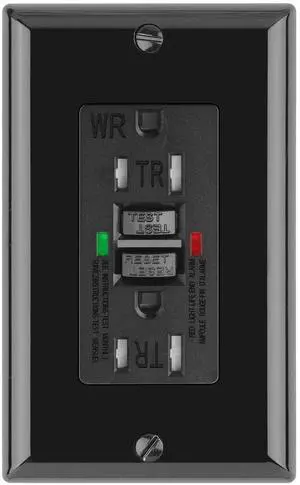 GFCI Outlet 15 Amp, UL Listed, Self-Test GFI Receptacles, TamperResistant, Weather Resistant, LED Indicator, with Decor Wall Plates and Screws, Indoor or Outdoor Use, Black