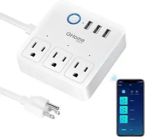 GHome Smart Plug Power Strip, WiFi Surge Protector Work with Alexa Google Home, Smart Outlets with 3 USB 3 Charging Port, Multi-Plug Extender for Home Office Cruise Travel and Christmas Light, 10A