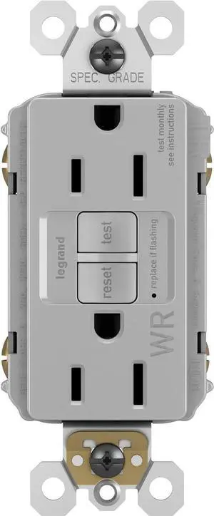 Legrand Radiant 1597TRWRGRYCCD4 15 Amp Outdoor GFCI Self Test Tamper Resistant Weather Resistant Decorator Duplex Outlet, Gray (1 Count)