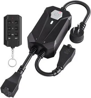 NEARPOW Outdoor Wireless Remote Control Outlet, Waterproof Independent Controlled Remote Plug in ON OFF Power Switch, Indoor 3-Prong Electrical Outlets for Bedroom, Lamp, Light, 100 FT Range,15A/1875W
