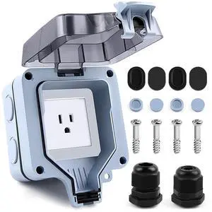 Delgada Outdoor Electrical Outlet with Cover 15A 125V Waterproof Power Socket Box 15 Amp Outside Plug Receptacle Outlet Box with NPT 1/2" Cable Glands for Garden Parking Lot Lawn Courtyard