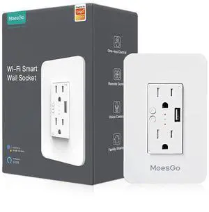 MoesGo Smart Power Wall Outlet with USB, WiFi Socket with 2 Plug outlets 15 Amp Divided Control, Smart Life/Tuya APP Remote Controller, ETL Certified, Work with Alexa and Google Home, No Hub Required