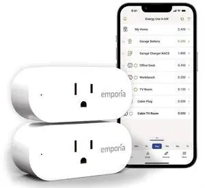 Emporia Energy Monitoring Smart Plug, WiFi Smart Outlet Plug Works with Alexa and Google Home - 15a WiFi Outlet with Timer, Mobile App, Home Energy Monitor, Scheduling - 2.4ghz WiFi Only (2 Pack)