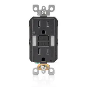Leviton Self-Test SmartlockPro Slim GFCI Tamper-Resistant Receptacle with Guidelight and LED Indicator, 15 Amp, GFNL1-E, Black