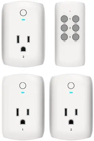 TEKLECTRIC Indoor Remote Control Outlet with 1 Grounded Plugs, 80 FT Range Wireless Outlet for Fans, Electrical Devices, Christmas Lights - 1875 Watt 15A Heavy Duty (1 Remote 3 Receivers)