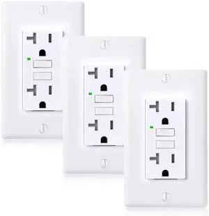 20A GFCI Outlets Slim, ETL Listed, Tamper-Resistant GFI Duplex Receptacles with LED Indicator, Self-Test Ground Fault Circuit Interrupter, White, 3 Piece