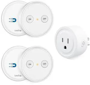 LoraTap Mini Remote Control Outlet Plug Adapter with 2 Remotes, 656ft Range Wireless Light Switch for Household Appliances, No Hub Required, 10A/1100W, White, 2 Years Warranty (2 Remotes + 1 Outlet)