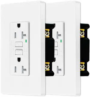 20Amp GFCI Outlet,NineLeaf 2PK Gfi Electrical Outlet 20a Outdoor Ground Fault Circuit Interrupters with LED Indicator,GFI Electrical Outlet White,Wall Plates and Screws Included, ETL, White