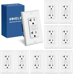 (10 Pack) UNIELE 20 Amp Slim Non-Tamper Resistant GFCI Outlet, GFI Receptacle with LED Indicator, 20A/125V, Wallplate Included, ETL Certified