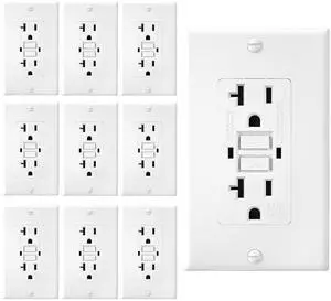 10 Pack GFCI Outlet 20 Amp, Self-Test GFI Electrical Outlet with LED Indicator, WR Weather Resistant GFCI Receptacle, Ground Fault Circuit Interrupters with Wall Plate & Screws, UL Listed