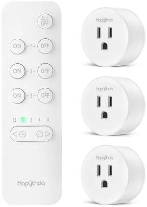 Remote Control Outlet Plug with Countdown Function, 15A/1500W, 500 Feet RF Range Wireless Light Switch, No Wiring Needed Remote Outlet for Small Electrical Appliance,3 Outlets & 1 Remote