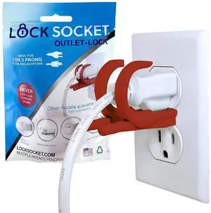 Lock Socket Adjustable Outlet Lock - Red | Anti-Theft, Child-Safe Plug Lock | Secures 2 or 3 Pronged Plug & Adaptors, Includes Security Screw & Allen Wrench | Secure Lock for Most Cords | Made in USA