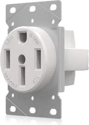 NEMA 14-50R 50 Amp 125/250 Volts 3 Pole, 4 Wire Grounded Flush Mount Range Outlet Receptacle for Dryers, RV, Ranges, Welders, Electric Cars, UL Listed, 030656