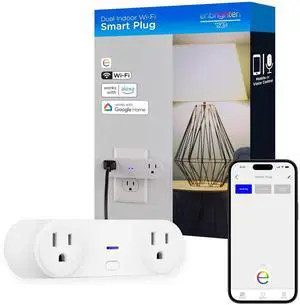 Enbrighten Vibe Smart Light Switch, Indoor Oval Plug-in, 2-Grounded Outlet, Simultaneous Control, No Hub Required, Compatible with Alexa, Google Home, White, 51253