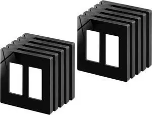 BESTTEN 10 Pack 2-Gang Black Screwless Wall Plate, Decor Outlet Cover, Decorative Switch Plate, Decorator Switch Plate, Unbreakable Polycarbonate Wallplate, H4.69 x W4.73, Gloss