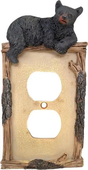 BestGiftEver Black Bear on Logs Duplex Outlet Cover Wall Plate for Cabin Lodge Style Home Decor | Ideal for Nature and Wildlife Lover