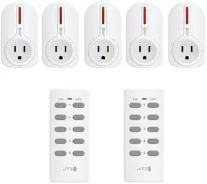 JTD ® 5 Pack Remote Control Outlet Switch 3rd Generation Energy Saving Auto-programmable Wireless Electrical Plug Switch for Household Appliances Lighting & Electrical Equipment (2 Remotes)