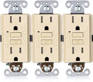 Faith 15A GFCI Outlets, ETL Listed, Tamper-Resistant GFI Duplex Receptacles with LED Indicator, Self-Test Ground Fault Circuit Interrupter, Ivory, 3 Piece