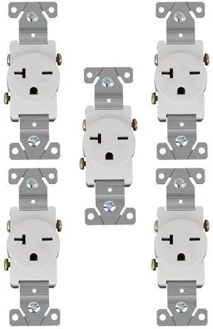 Single 20Amp 250V Wall Outlet Straight Blade Receptacle, 2 Pole 3 Wire, NEMA 6-20R/6-15R, White, 5 Pack