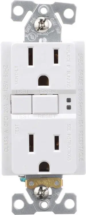Eaton Arrow Hart SGF15W Duplex GFCI Receptacle, 125 VAC, 15 A, 2 Pole, 3 Wire, White