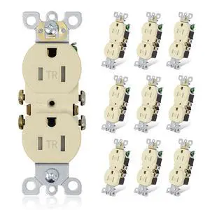ThunderWay Duplex Receptacle Outlet, Tamper-Resistant, 15A 125V Electrical Wall Outlets, 2 Pole 3 Wire, Residential Grade, Self-Grounding, UL Listed, (10 Pack) (Ivory)