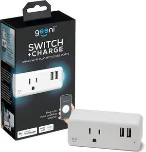 Geeni Switch + Charge Multi Port Smart Wi-Fi Plug with 2 USB Ports, Energy Saving Outlet with Power Monitoring and App Control, Compatible with Alexa and Google Home (GN-WW131-199)