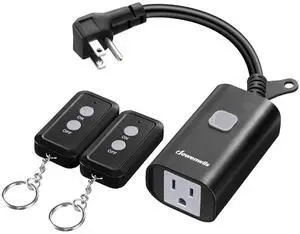 DEWENWILS Outdoor Remote Control Outlet, 15A Wireless Remote Control Switch, 100FT Control Range&14AWG SJTW Power Cord, for Lights Outdoor Appliances, 2 Remote Controls+1 Outlet, FCC Listed