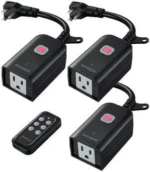 SURAIELEC Outdoor Wireless Remote Control Outlet Kit, Waterproof Remote Power Switch, 15 AMP, 100 FT Range, 1 Remote 3 Outlets for Indoor Outdoor Lights (Battery Included)